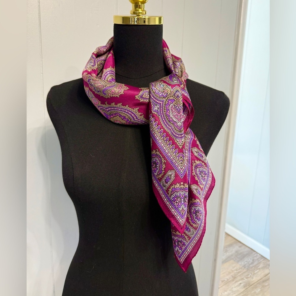 Elegant Paisley 100% Silk Scarf - almost like maroon and Lavender